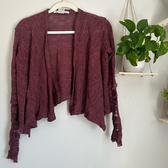 🩷AMERICAN RAG FALL BURGUNDY MAROON RED KNIT LACE SWEATER CARDIGAN SIZE SMALL - Picture 4 of 6